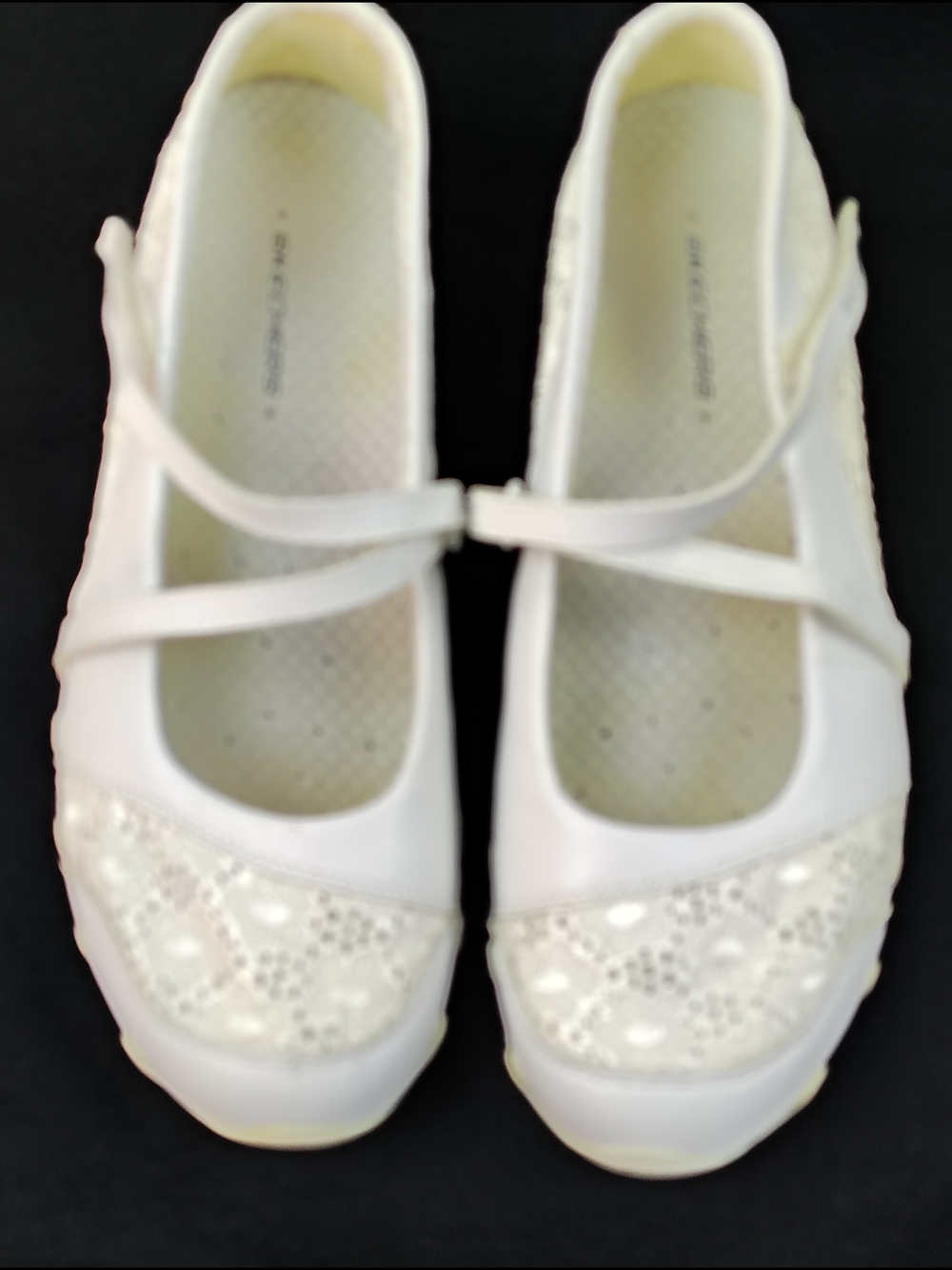 White Women's Mary Jane Flats with Floral Lace Accent